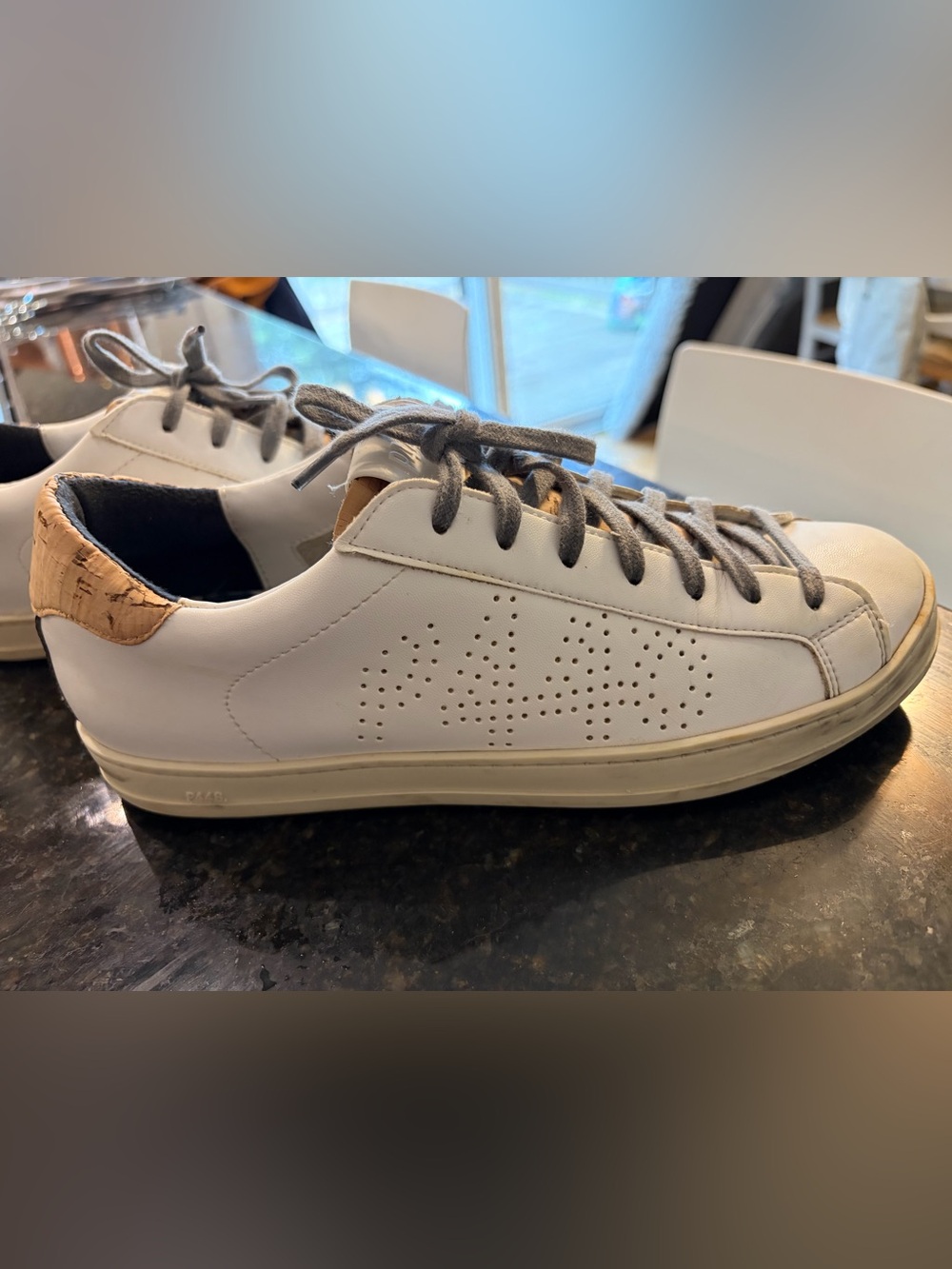 P448 - Anthropologie- Size 8.5 “Jack” White Leather Sneakers Made in Italy